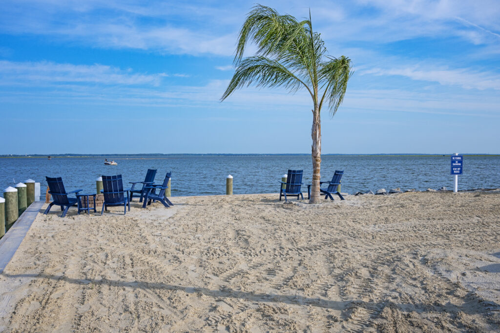 Beach Area at Blufin Bungalows & Marina